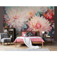 Fototapete mit farbenfrohen Heißluftballons in einer künstlerischen Landschaft, ideal für ein Kinderzimmer.