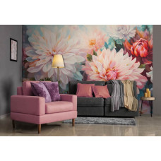 Fototapete mit farbenfrohen Heißluftballons in Papierkunst, geeignet für ein Wohnzimmer.