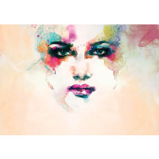 Aquarellgesicht auf einer Fototapete, abstraktes Kunstwerk mit bunter Farbe und Kopfbild.