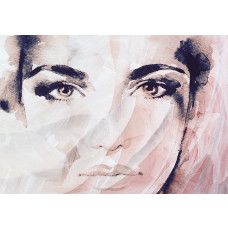 Fotobehang met abstract aquarel van een vrouwelijk gezicht in paarse tinten