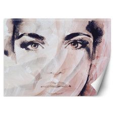 Fotobehang met abstract aquarel van een vrouwelijk gezicht in paarse tinten
