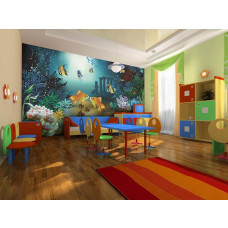 Eine Aquarium Fototapete mit Meerestieren und Fischen für Kinderzimmer und Babyzimmer.