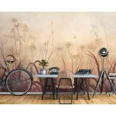 Fotobehang artistiek graslandschap in kantoor met elegante grashalmen en neutrale achtergrond.