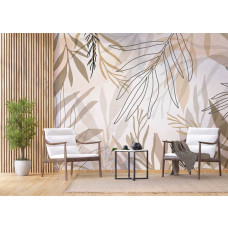 Fototapete mit künstlerischen Blättern in einem Geschäftsraum, fügt eine kreative und inspirierende Note hinzu.