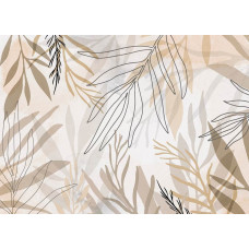 Fototapete mit künstlerischen Blättern in einer kreativen Komposition, in Pastellfarben, perfekt für einen modernen und natürlichen Look.