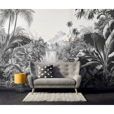 Fotobehang met een kunstzinnige jungle vol planten in een inspirerend kantoor.