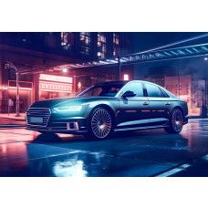 Audi im Neon-Stil, dargestellt auf einer aufregenden Fototapete für Autoliebhaber.