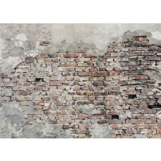 Eine Fototapete mit einer authentischen Ziegelwand im alten Industrie-Look, ideal für ein modernes Wohnzimmer.