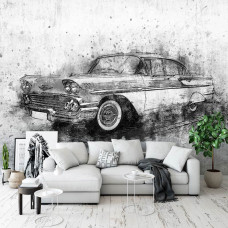 Ein Retro-Auto Bild Malerei Fototapete für das Wohnzimmer.