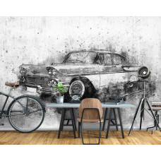 Ein Retro-Auto Bild Malerei Fototapete für das Büro.