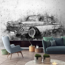 Ein Retro-Auto Bild Malerei Fototapete für das Wohnzimmer.