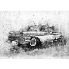 Retro-Autos in einem Gemälde auf Fototapete, perfekt für Vintage-Liebhaber.