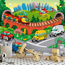 Eine Fototapete mit Autos für Kinderzimmer und Babyzimmer.