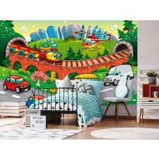 Eine Fototapete mit Autos für Kinderzimmer und Jungenzimmer.