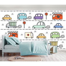 Eine Fototapete mit Autos für Kinder im Kinderzimmer und Jungenzimmer.