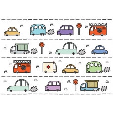 Verspielte Fototapete mit Autos für Kinderzimmer.