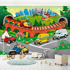 Eine Fototapete mit Autos für Kinderzimmer und Spielzimmer.