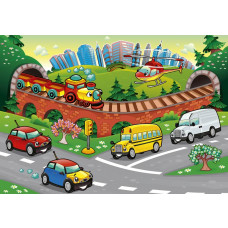 Fototapete mit bunten Autos für Kinder.