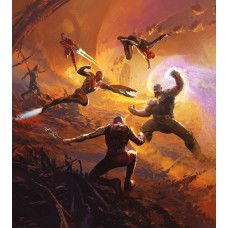 Fototapete Avengers epischen Kampf mit Titan aus dem Marvel-Universum.