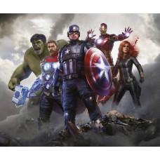 Marvel Avengers Fototapete mit Hulk, Thor, Captain America, Iron Man und Black Widow im gemeinsamen Kampf gegen das Böse.