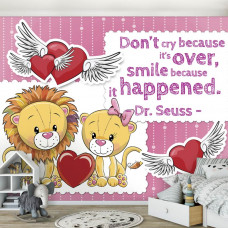 Eine Fototapete mit einem Zauberspruch und Löwen für das Kinderzimmer.