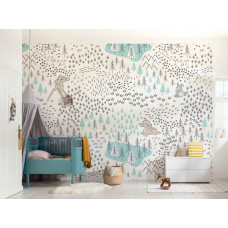 Eine Fototapete von Disneys Bambi und Thumper im Wald, sichtbar in einem Kinderzimmer.