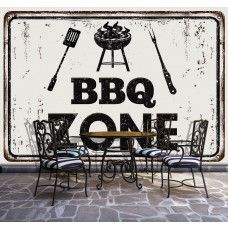 Fototapete eines Grillplatzes für Fleisch und Catering in einer Restaurantumgebung.