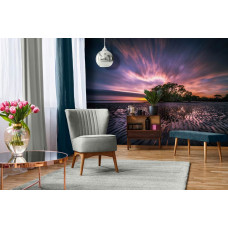 Fototapete von einem schönen Strand mit Ebbe, ideal für das Wohnzimmer.