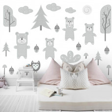 Fototapete mit Bären und Wald für Baby- und Kinderzimmer Kinder und Mädchenzimmer.