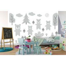 Fototapete mit Bären und Wald für Baby- und Kinderzimmer.