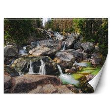Fotobehang met bergbeek natuurlandschap in groene tinten