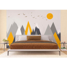 Fototapete Berglandschaft mit Vögeln und Sonne im Schlafzimmer.