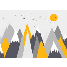 Fototapete Berglandschaft mit Vögeln und Sonne.