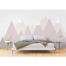 Ein Fototapet von Berggipfeln mit einer Illustration von Bergen in einem Kinder- und Schlafzimmer.