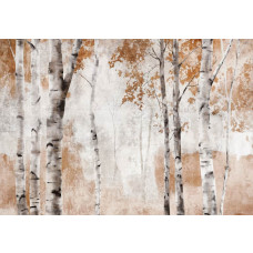 Fototapete mit Birken im Kunststil, in Aquarell gehalten.