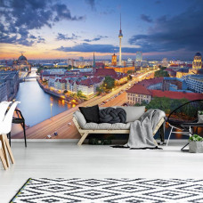 Eine Fototapete von Berlin mit einer Stadtansicht für das Wohnzimmer.