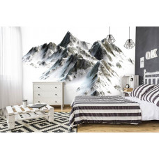 Eine Fototapete von Schneegipfeln auf dem Everest, ideal für ein ruhiges Schlafzimmer.