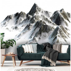 Eine Fototapete von einer Winterlandschaft auf dem Mount Everest, geeignet für das Wohnzimmer.