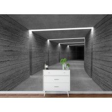 Fototapete im Flur mit futuristischer 3D-Beton-Tunneloptik, die den Raum optisch verlängert.