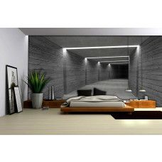 Fototapete im Schlafzimmer mit einer stilvollen 3D-Beton-Tunnelansicht, die dem Raum eine ruhige und moderne Note verleiht.