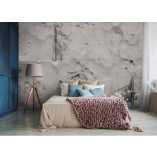 Eine Fototapete mit Beton-Sechsecken für einen industriellen Look im Schlafzimmer.