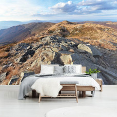 Eine Fototapete mit dem Bieszczady-Gebirge, ideal für ein erholsames Schlafzimmer.