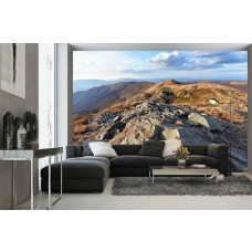 Eine Fototapete mit dem Bieszczady-Gebirge in einer beeindruckenden Berglandschaft, geeignet für das Wohnzimmer.