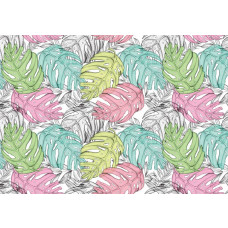 Eine Fototapete mit Blättern in Pastellfarben, beruhigende und weiche Töne.