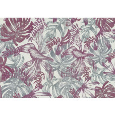 Fototapete mit Blättern in rosa und grünen Farbtönen, malerisches und lebendiges Blumenmuster mit weichen Details.