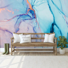 Fototapete mit abstraktem blauem Marmor im Kunststil im Wohnzimmer.