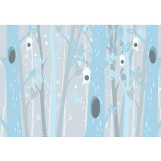 Fototapete mit blauen Bäumen im Wald, geeignet für Babyzimmer.