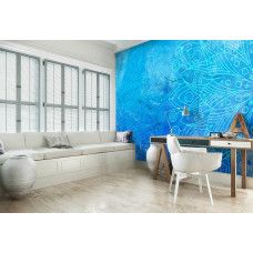 Eine Fototapete mit blauem Mandala-Muster für das Büro.