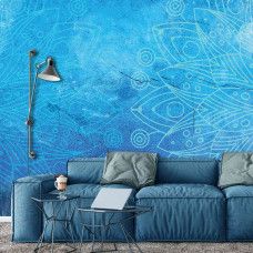 Eine abstrakte Fototapete mit blauem Mandala-Muster für Schlafzimmer und Wohnzimmer.