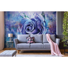 Eine Bildtapete mit einer blauen Rose im Malstil für Schlafzimmer und Wohnzimmer.